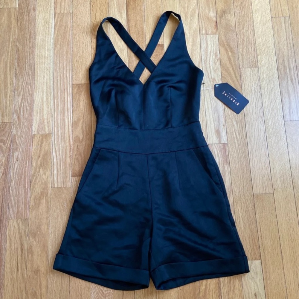 NWT Size XS Dark Green Satin Romper